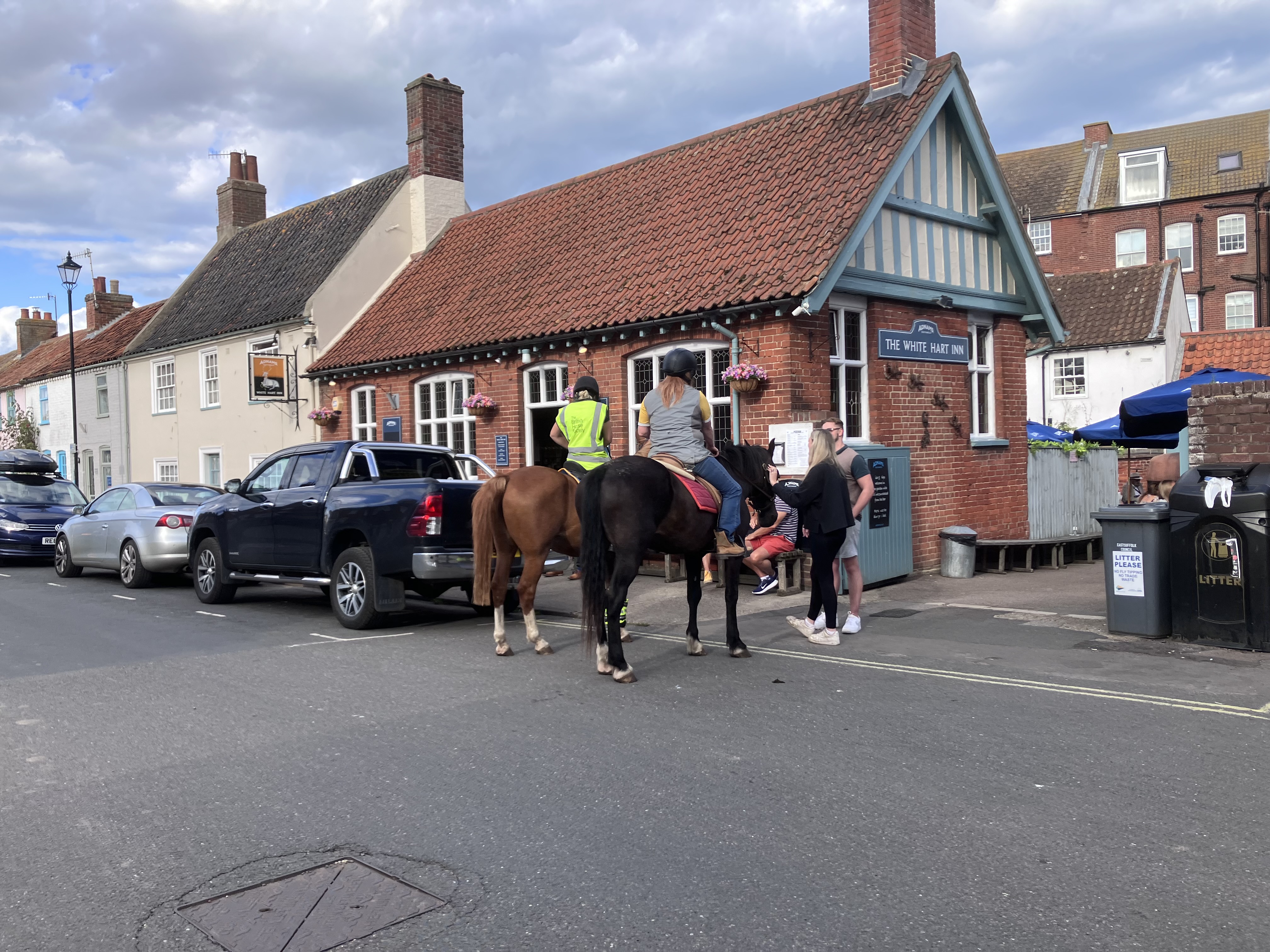 Horses outside a pub on Aldeburgh High Street