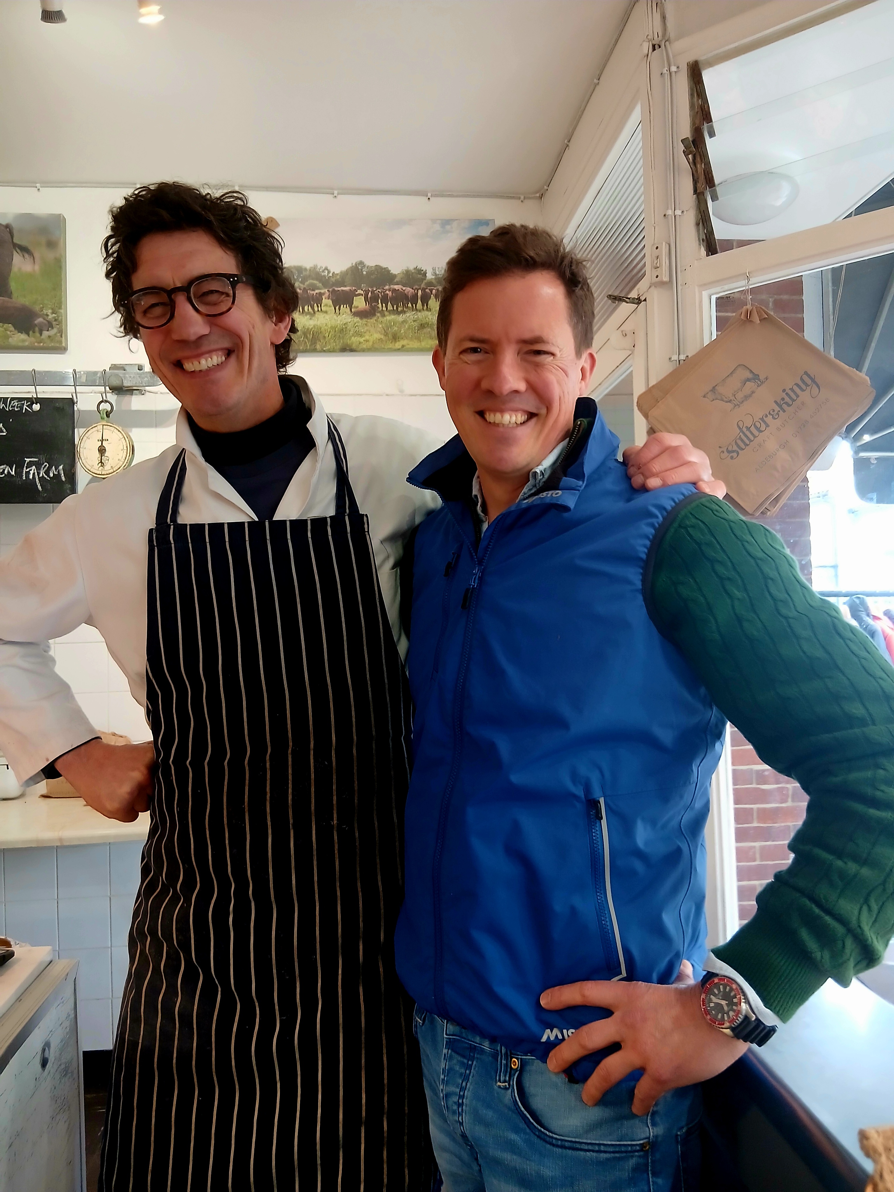 Tom Faulkner visiting a local butcher